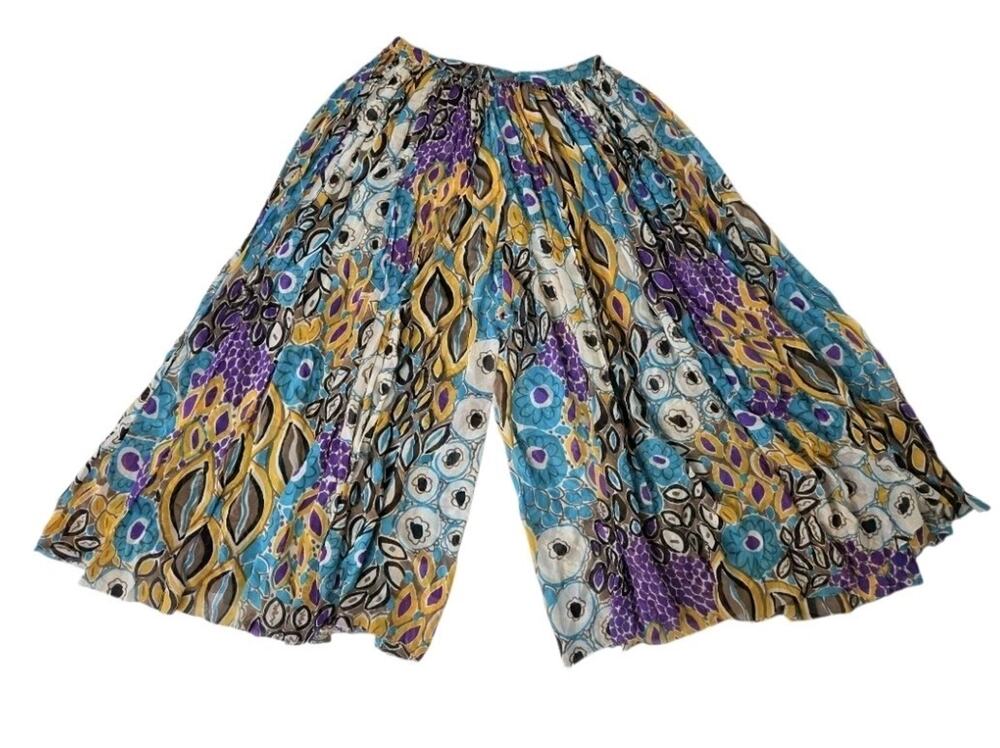 VTG Lancetti 100% Silk Wide Leg Pants Made In Italy Resort Boho Chic Sz 12 Fit M